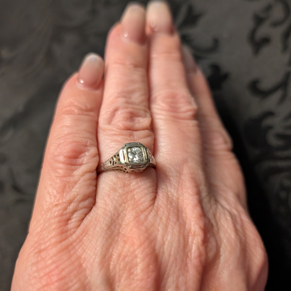 Antique Art Deco 18k Diamond Ring 5.5